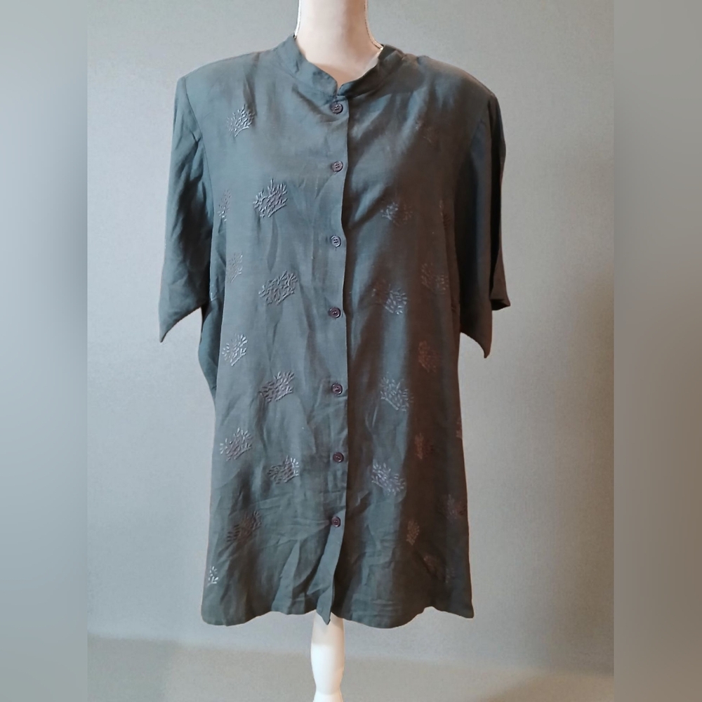 Silhouette Flax Cotton Blend Grey Floral Tunic Womans 2x Beach Resort Vacation